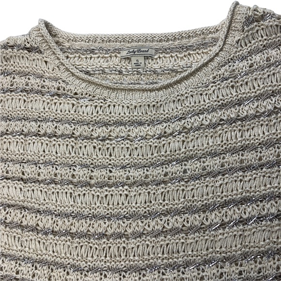 Lucky Brand Womens Sweater Tan Metallic Open Heavy Knit Top Tan 3/4 Sleeve S/S - Picture 3 of 11